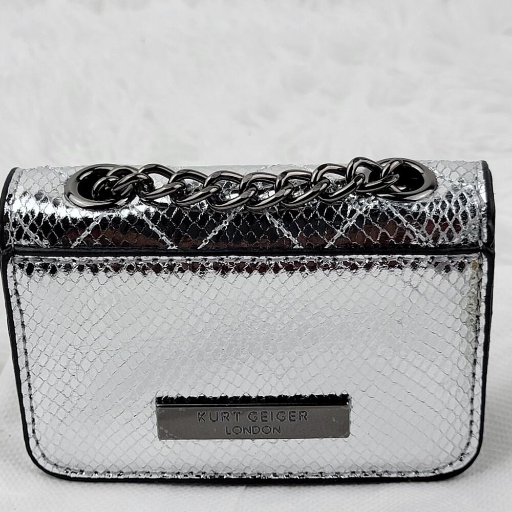 Designer Micro Mini Purse Metallic Sliver Quilt Crossbody 24" Chain Bag Eagle - Picture 3 of 11